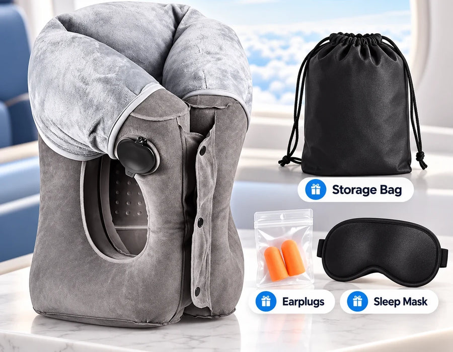 2- and 3-pillow bundles include bonus earplugs and a sleep mask, plus a storage pouch